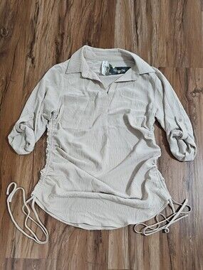 Blooming Jelly Women's Cream Ruched Side Tie Swimsuit Coverup Size Small